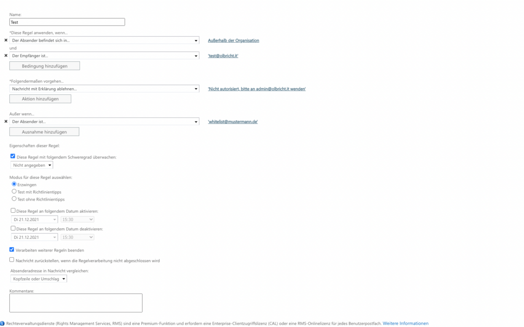 Set up whitelist in Exchange Online