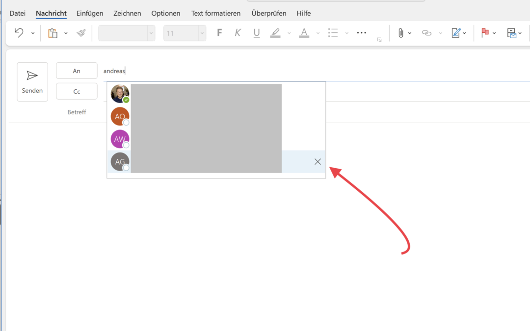 Outlook – Adressen aus der Vorschlagsliste löschen