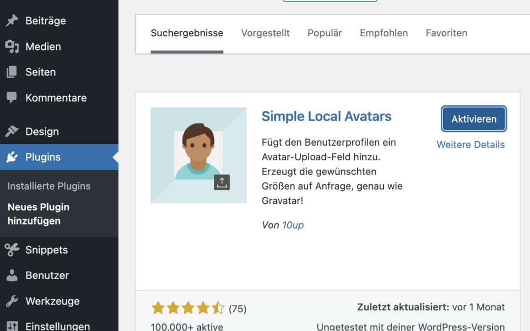 Benutzerbilder in WordPress ohne Gravatar: Einsatz des Simple Local Avatars-Plugins